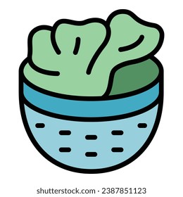 Basket colander icon outline vector. Strainer sieve. Pasta utensil color flat