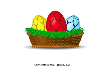 Basket with colorful eggs