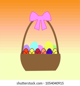 basket with colorful eggs. easter eggs. easter card
