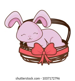 basket with cute rabbit icon over white background, colorful design vector illustration