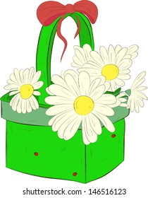 basket with daisies on a white background