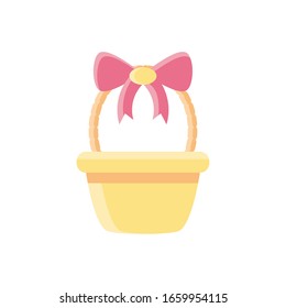 basket with decorative bow over white background, flat style icon, vector illustration