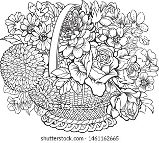 Cesta con flores diferentes. Página Coloración