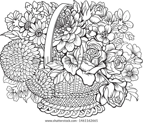 Download Basket Different Flowers Coloring Page Stock Vector (Royalty Free) 1461162665