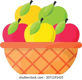 Basket Different Types Apples for Thanksgiving Day Concept Vector Icon Design, Harvest festival Symbol, Secular holiday Sign, Religious and cultural traditions Stock Illustration