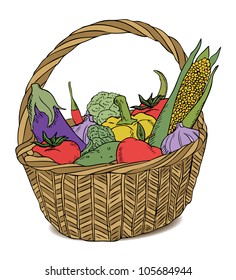 basket with different vegetables color vector