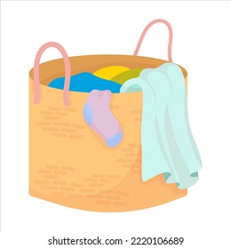 Basket with dirty clothes. Laundry. Household. Vector graphics on a white background.