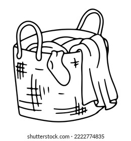 Basket with dirty clothes. Laundry. Household. Vector graphics on a white background.