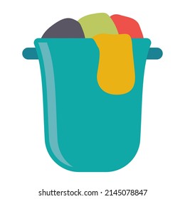 Cesta con la ilustración de un vector de lavandería sucia aislada en un fondo blanco.