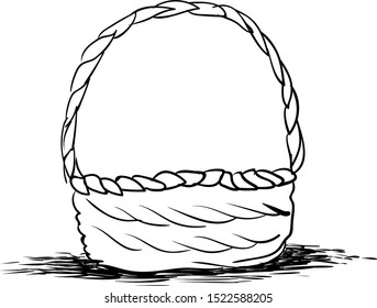Basket drawing, illustration, vector on white background.