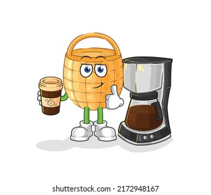 the basket drinking coffee illustration. character vector