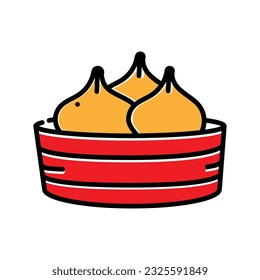 basket of dumplings icon over white background, line style, vector illustration