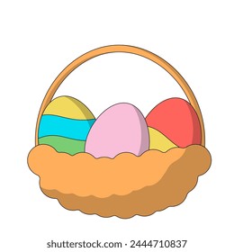 Basket with Easter colorful eggs in color