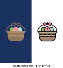 Basket, Easter, Egg, Nature  Icons. Flat and Line Filled Icon Set Vector Blue Background. Vector Icon Template background