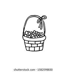 basket with easter eggs with a bow on the handle hand drawn style