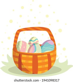 Basket of Easter Eggs Clip Art Image - basket filled with colorful Easter eggs.