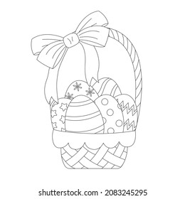 Basket with Easter eggs coloring page for childrens vector illustration