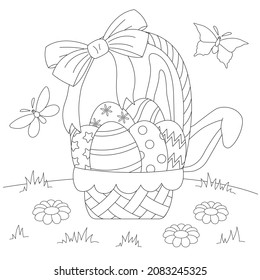Basket with Easter eggs coloring page for childrens vector illustration