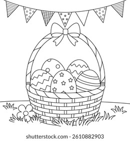 Basket of easter eggs coloring page for kids