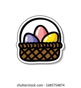 basket with easter eggs doodle icon, vector illustration