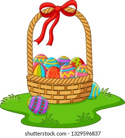 Basket with Easter eggs in the grass