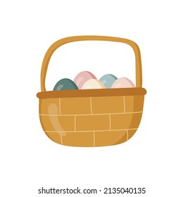 Basket with Easter eggs. Happy Easter.Hand-drawn. Vector illustration.
