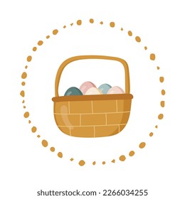 Basket with Easter eggs. Happy Easter.Hand-drawn. Vector illustration.