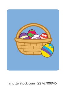 Basket of Easter eggs isolated. 