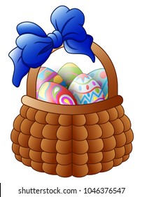 Basket with easter eggs isolated on white background