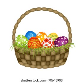 basket with Easter eggs isolated on white