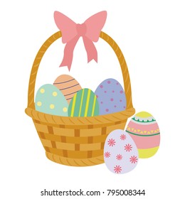 Basket with Easter eggs isolated on a white