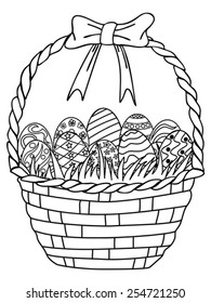 Basket of Easter eggs outline,coloring page