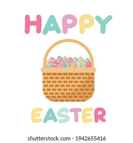 Basket with easter eggs, postcard happy easter
