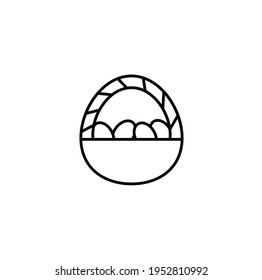 Basket with easter eggs, easter basket simple thin line icon vector illustration