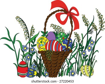 basket of easter eggs - vector