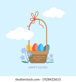 Basket with Easter eggs. Vector illustration. 