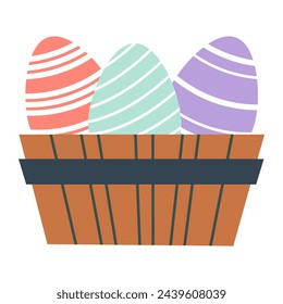 Basket with Easter eggs. Vector illustration.