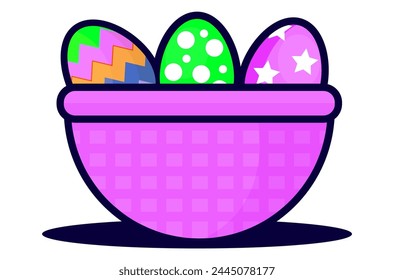 basket with easter eggs vector illustration