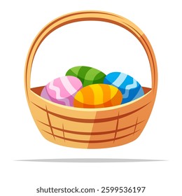 Basket of easter eggs vector isolated illustration