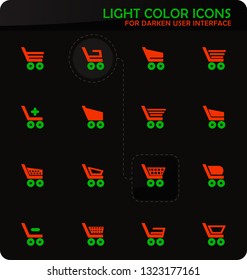 Basket easy color vector icons on darken background for user interface design