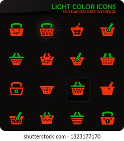 Basket easy color vector icons on darken background for user interface design