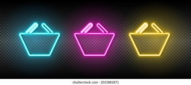 basket, ecommerce, shop neon vector icon. Illustration neon blue, yellow, red icon set.