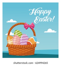 basket egg easter celebration blue sky