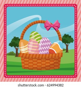 basket egg easter celebration pink background