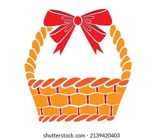 Basket for eggs with a bow in isolate on a white background. Vector illustration.