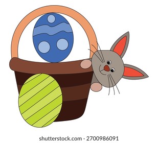 Una canasta con huevos y un conejo