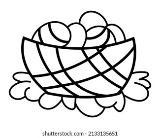 Basket with Eggs Doodle Vector Illustration. Isolated on a white background. Element for holiday card, postcard, printing.