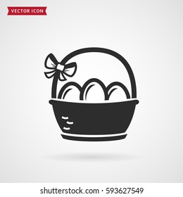Basket with eggs. Easter icon isolated on white background. Vector illustration.