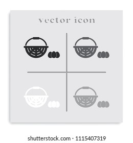 Basket and eggs flat black and white vector icon.