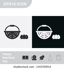 Basket and eggs flat black and white vector icon.